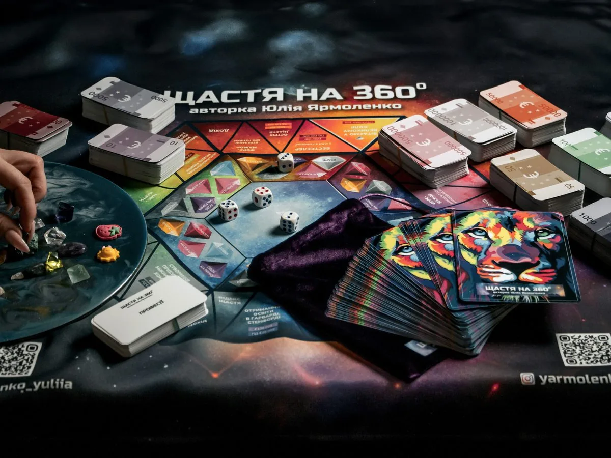 Ігрове поле «Щастя на 360°» з кристалами, кубиками та колодами карток